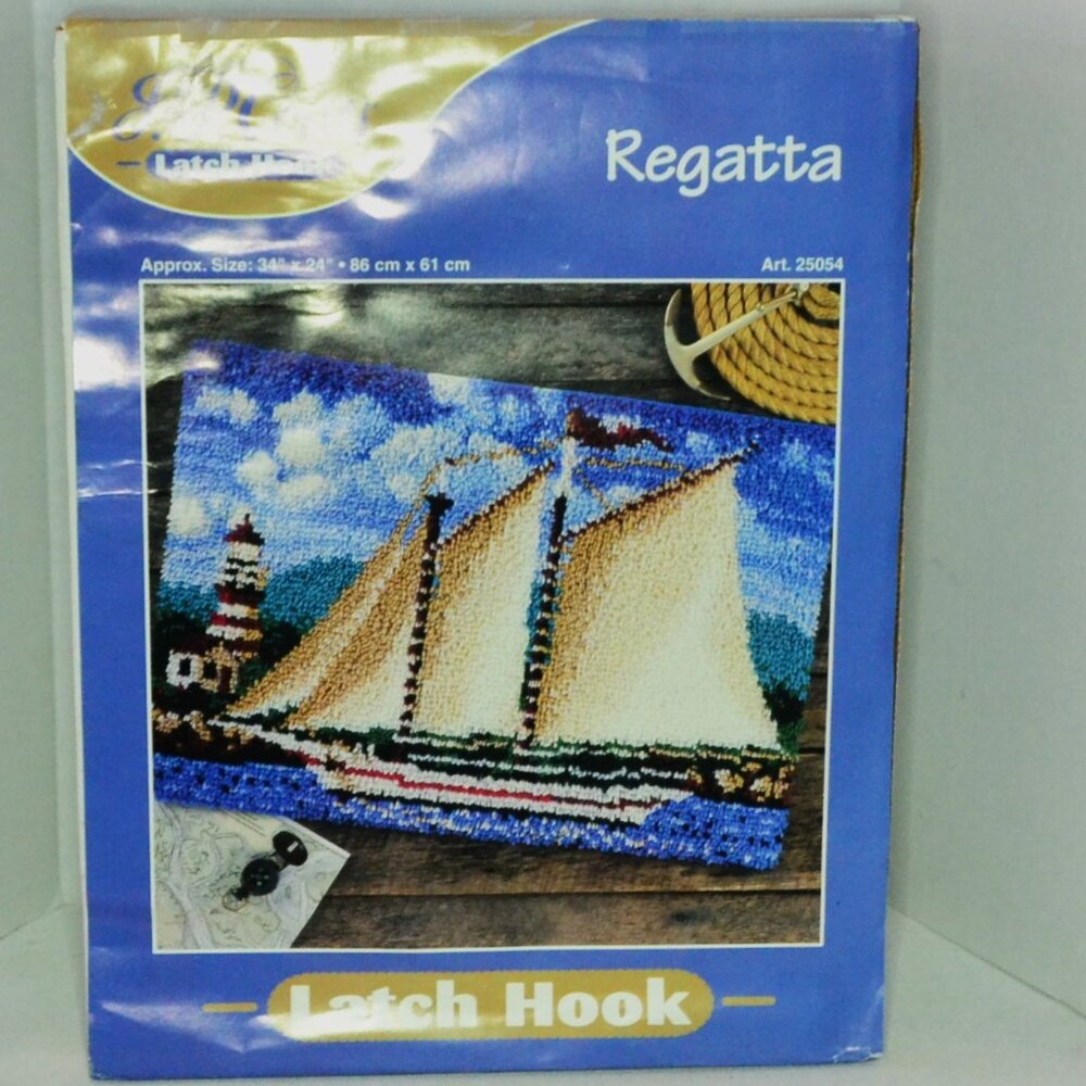 JP Coats Latch Hook Kit Regatta Sailboat Lighthouse Nautical Decor Crafts 1998